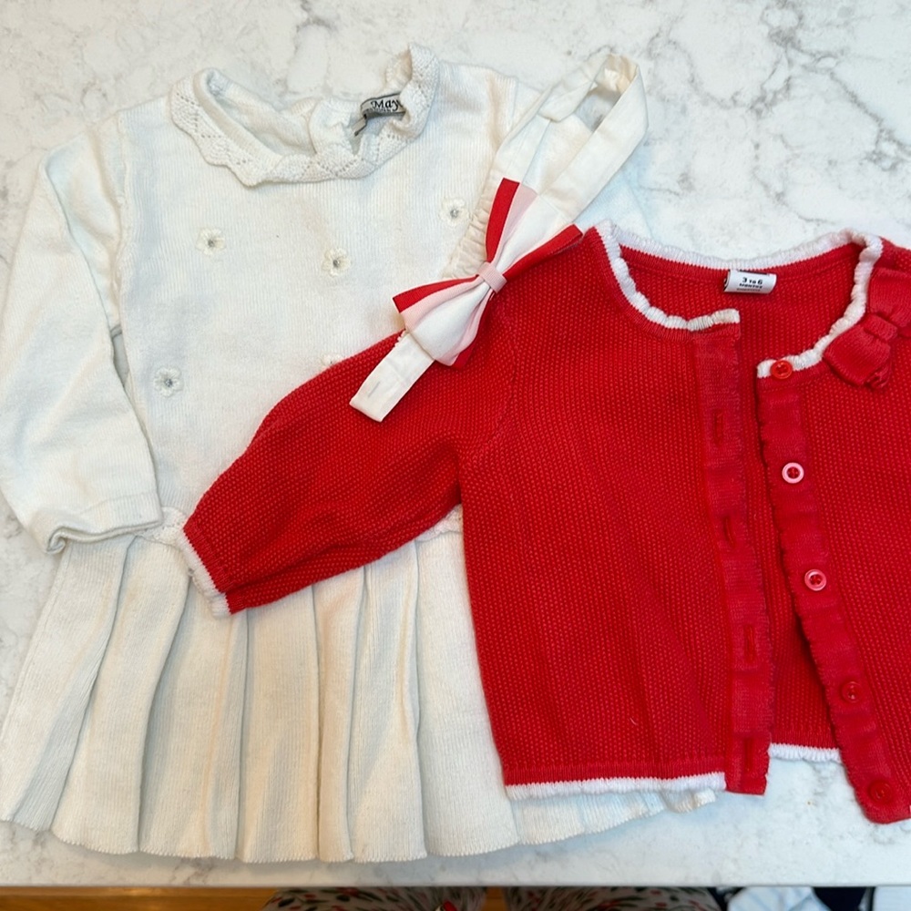Girls outfit lot Janie & Jack sweater & headband and Mayoral sweater dress 3-6M